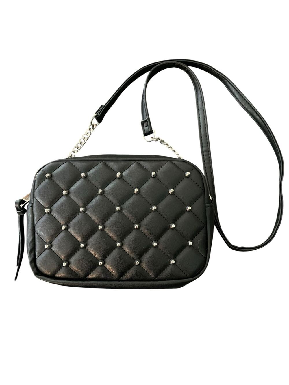 Black Quilted Studded Crossbody Bag